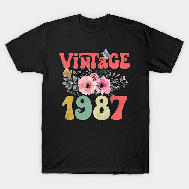 Vintage 1987 Floral Retro Groovy 36th Birthday T-Shirt by Kens Shop